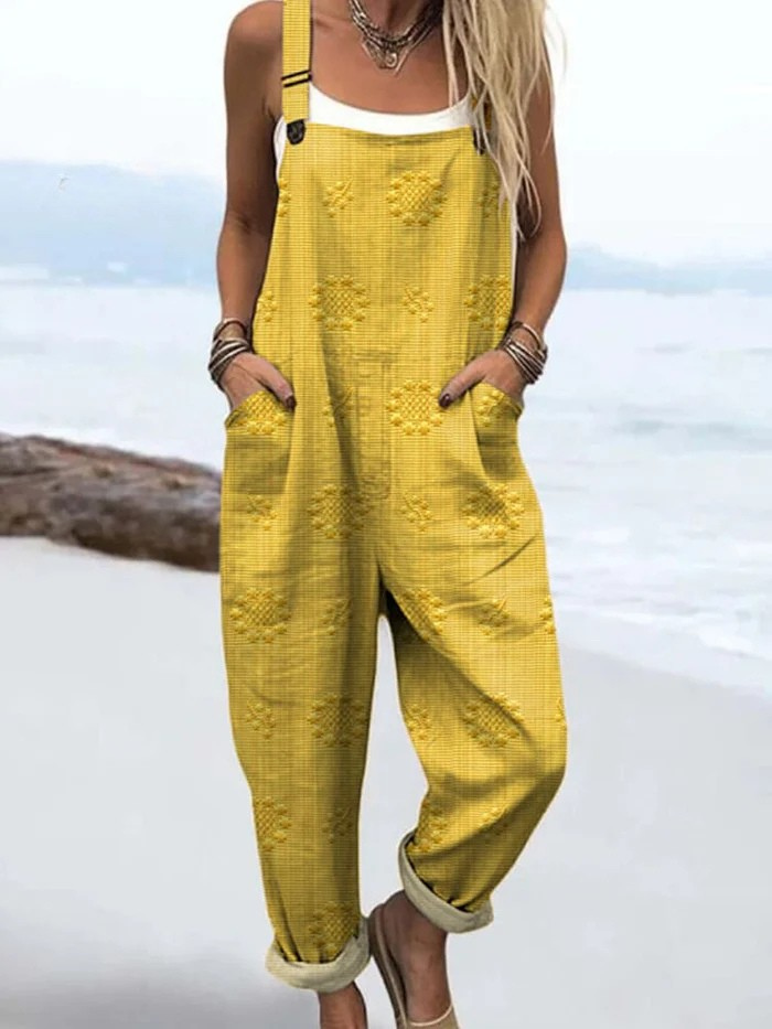 Women's Vintage Floral Pattern Art Print Casual Wide Leg Jumpsuit
